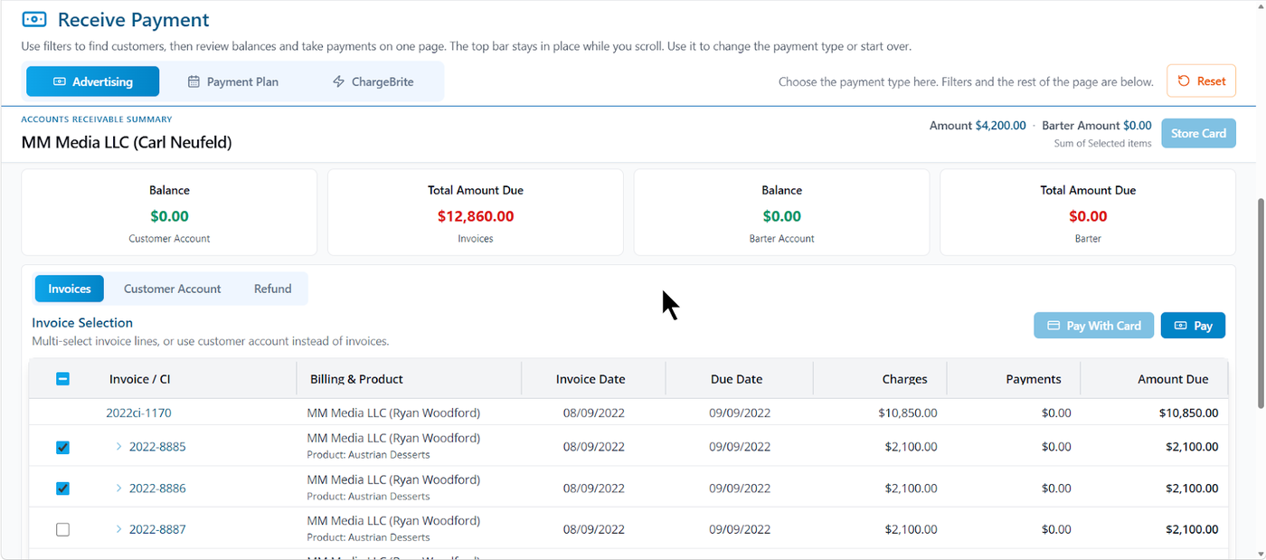 Receive payment screen